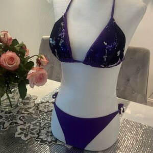Fisico bikini swimsuit purple sequins size S